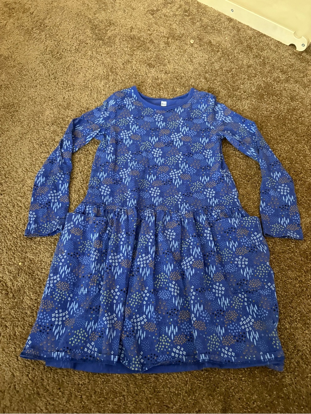 Tea Collection Royal Blue/Purple Long-Sleeve Patterned Dress Size 8